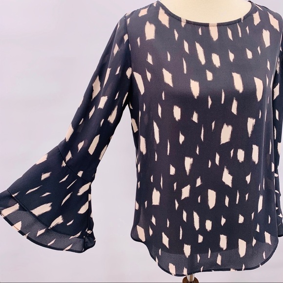 Lauren Helena Printed Double Bell Sleeve Top Sz S - Picture 2 of 8